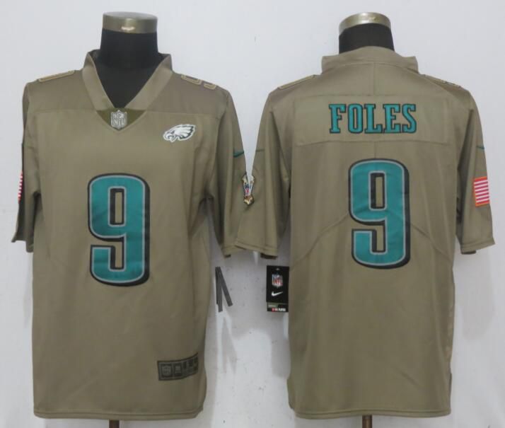 Men Philadelphia Eagles #9 Foles Olive Salute To Service NEW Nike Limited NFL Jerseys->philadelphia eagles->NFL Jersey